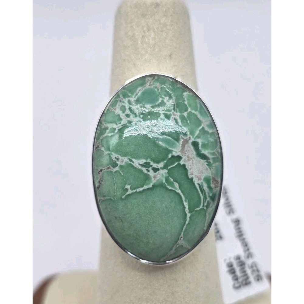 Genuine Green Variscite Oval Ring Size 6.5 Sterling Silver Bezel Set NWT - Picture 2 of 10